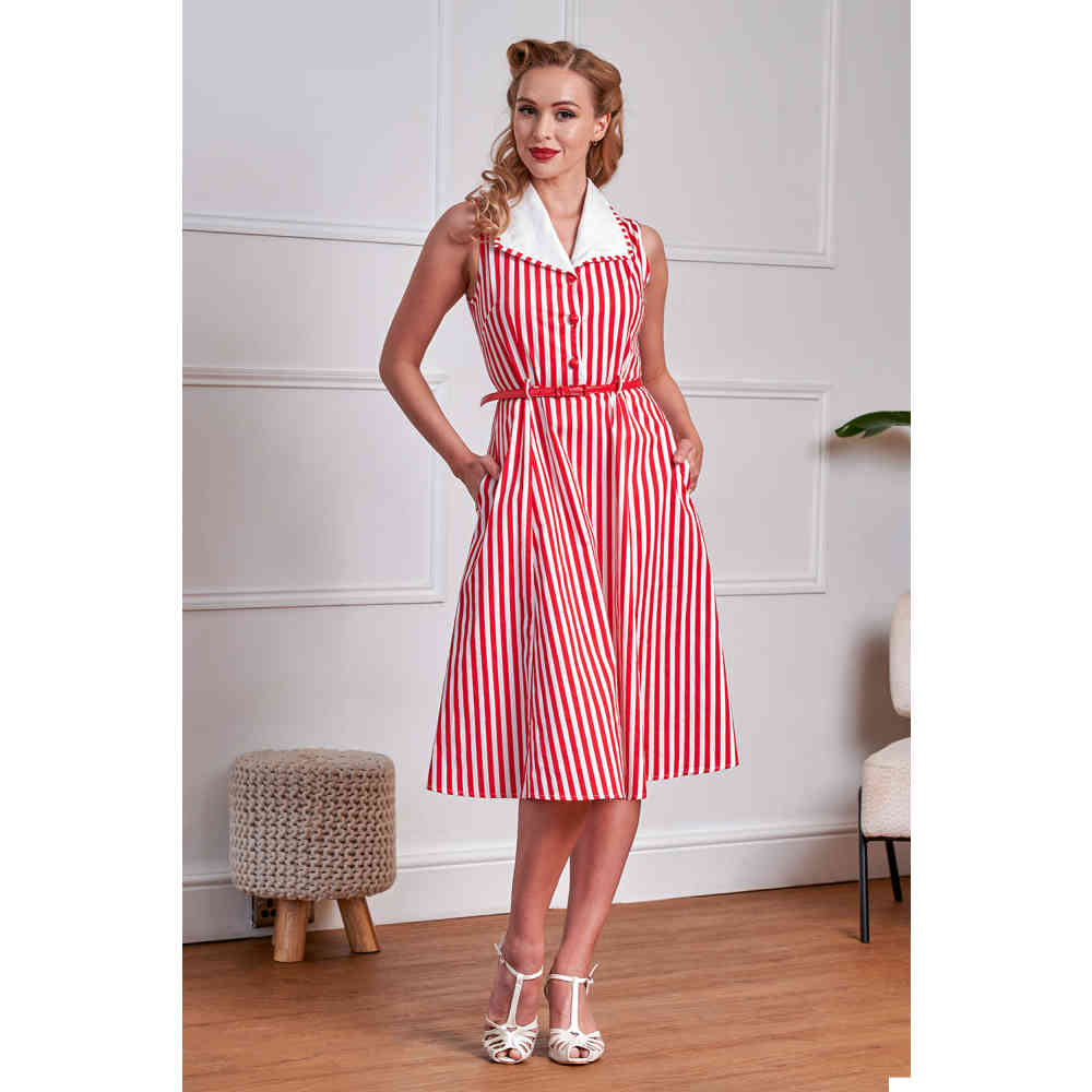 Banned - Genevieve Striped Swing Flare jurk - Rood